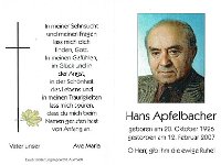 Apfelbacher Hans 20.10.1926 - 12.02.2007 SB