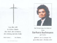 Bachmann Barbara geb Fuchs 13.01.1932-05.10.2000