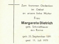 Dietrich Margareta geb Schmidtbauer 23.09.1891-11.07.1979