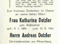 Dotzler Katharina geb Rossbacher 09.01.1884-12.09.1964 und Andreas 23.10.1881-31.07.1963