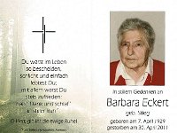 Eckert Barbara geb. Stieg - 07.04.1929 - 30.04.2011 SB
