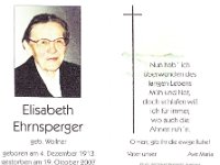 Ehrnsberger Elisabeth geb. Wollner 4.12.1913 - 19.10.2007