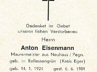 Eisenmann Anton 14.01.1924 - 06.06.1981 SB
