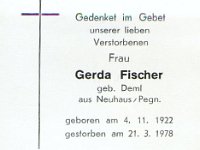 Fischer Gerda geb Deml 04.11.1922-21.03.1978