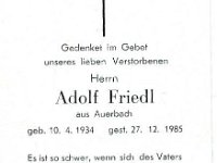 Friedl Adolf 10.04.1934 - 27.12.1985 SB