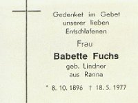 Fuchs Babette geb Lindner 08.10.1896-18.05.1977  Meine Oma