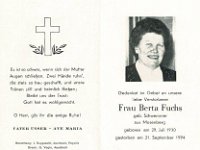 Fuchs Berta geb. Schwemmer 29.07.1930 - 21.09.1994 SB