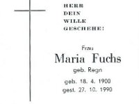 Fuchs Maria geb. Regn 18.04.1900 - 27.10.1990 SB
