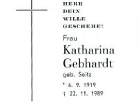 Gebhardt Katharina geb. Seitz - 06.09.1919 - 22.11.1989 SB