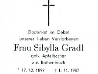 Gradl Sibylla geb. Apfelbacher 17.12.1899-01.11.1987 SB