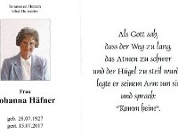 H�fner Johanna geb. Duerler 28.07.1927 - 15.07.2017