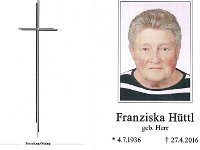 H�ttl Franziska geb. Herr 04.07.1936 - 27.04.2016