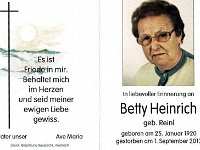 Heinrich Betty geb. Reinl 25.01.1920 - 01.09.2013