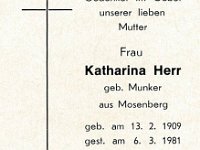 Herr Katharina geb Munker 13.02.1909 - 06.03.1981
