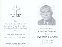 Horvath Ferdinand 16.05.1910-11.06.1996