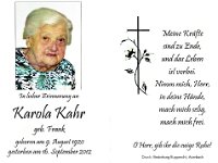 Kahr Karola geb. Frank 09.08.1920-16.09.2012