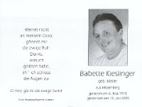 Kieslinger Babette geb Meiler 06.05.1918-13.07.2005