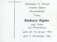 Kipfer Barbara geb Fuchs 16.01.1905-09.11.1985