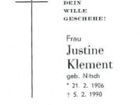Klement Justine geb. Nitsch 21.02.1906 - 05.02.1990 SB