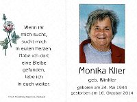 Klier Monika geb. Winkler 24.05.1944 - 16.10.2014