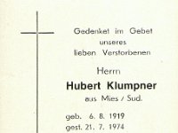 Klumpner Hubert 06.08.1919-21.07.1974