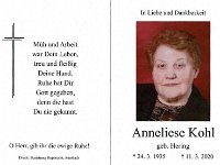 Kohl Anneliese geb. Hering 24.03.1935 - 11.03.2020