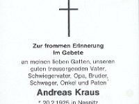Kraus Andreas 20.02.1925-28.04.1986