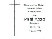 Krieger Rudolf 18.12.1941 - 22.02.1993 SB