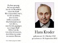 Kroder Hans 16.10.1943 - 18.09.2012