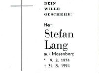 Lang Stefan geb. 19.03.1974 - 21.08.1994 SB