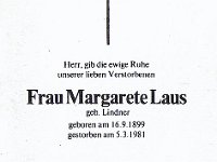 Laus Margarete geb Lindner 16.09.1899-05.03.1981