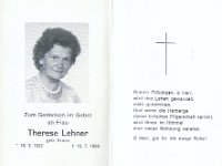 Lehner Therese geb Kraus 16.03.1922-16.07.1989
