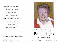Leitgeb Rita geb Achhammer 01.12.1930-24.11.2021