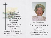 Liehmann Maria geb. Klatz 11.11.1915-27.07.2012