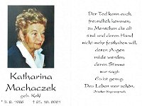 Machaczek Katharina geb Kohl 03.02.1926-25.10.2021