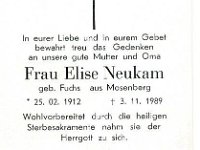 Neukam Elise geb. Fuchs 25.02.1912 - 03.11.1989 SB