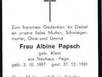 Papsch Albine geb. Klein 03.10.1897 - 27.12.1981 SB
