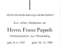 Papsch Franz 08.04.1927 - 22.12.1984 SB