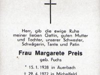 Preis Margarete geb Fuchs 15.01.1928-29.04.1972