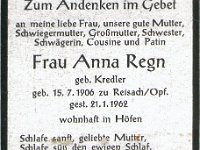 Regn Anna geb Kredler 15.07.1906-21.01.1962