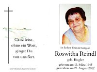 Reindl Roswitha geb. Kugler 13.03.1945-23.08.2012