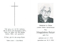 Retzer Magdalena geb. Herr 04.01.1910 - 18.11.1995 SB