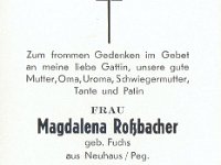 Rossbacher Magdalena geb Fuchs 22.12.1889-31.03.1968