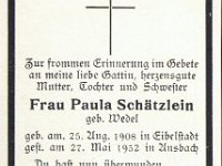 Sch�tzlein Paula geb Wedel 25.08.1908-27.05.1952
