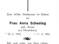 Schestag Anna geb. Ruber 23.06.1905 - 11.05.1983 SB