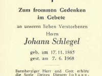 Schlegel Johann 17.11.1885-07.06.1968