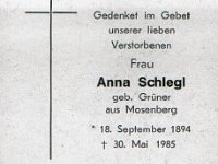 Schlegl Anna geb Gruener 18.09.1894-30.05.1985