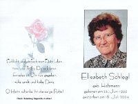 Schlegl Elisabeth geb Holzmann 23.06.1920-18.07.2004
