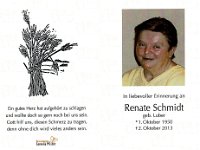 Schmidt Renate geb Luber 01.10.1950 - 02.10.2013