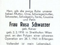 Schwarzer Rosa geb Kaiser 02.02.1910-28.07.1965